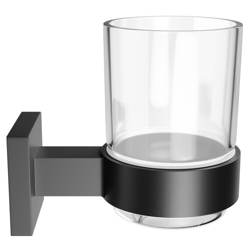 Colore Vector Matt Black and Glass Wall Mounted Bathroom Tumbler Side View