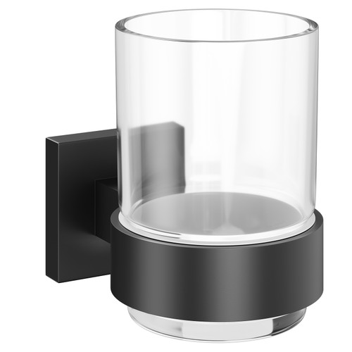 Colore Vector Matt Black and Glass Wall Mounted Bathroom Tumbler Left Hand View