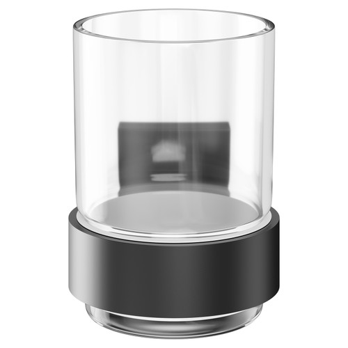 Colore Vector Matt Black and Glass Wall Mounted Bathroom Tumbler Front View