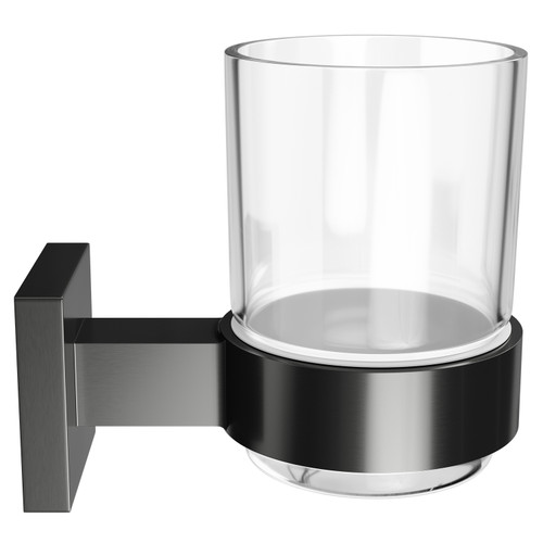 Colore Vector Gunmetal Grey and Glass Wall Mounted Bathroom Tumbler Side View