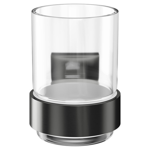 Colore Vector Gunmetal Grey and Glass Wall Mounted Bathroom Tumbler Front View