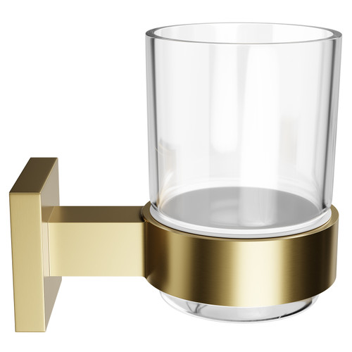 Colore Vector Brushed Brass and Glass Wall Mounted Bathroom Tumbler Side View