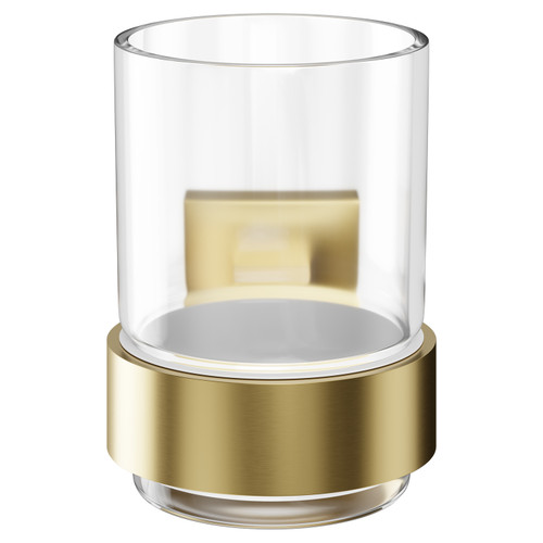 Colore Vector Brushed Brass and Glass Wall Mounted Bathroom Tumbler Front View