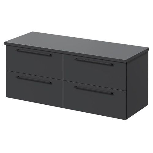 Napoli Gloss Grey 1200mm Wall Mounted Vanity Unit for Countertop Basins with 4 Drawers and Matt Black Handles Right Hand View