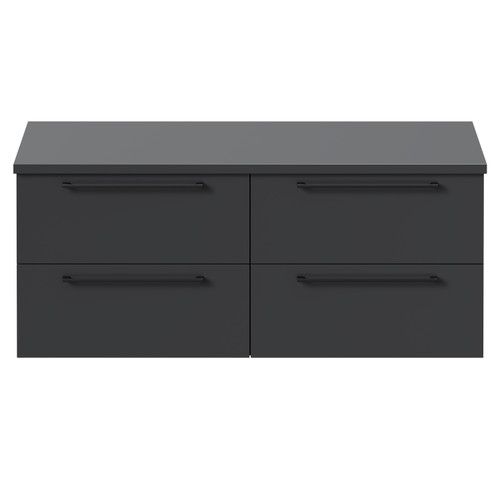 Napoli Gloss Grey 1200mm Wall Mounted Vanity Unit for Countertop Basins with 4 Drawers and Matt Black Handles Front View