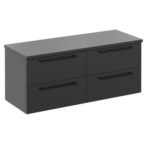 Napoli Gloss Grey 1200mm Wall Mounted Vanity Unit for Countertop Basins with 4 Drawers and Matt Black Handles Left Hand View