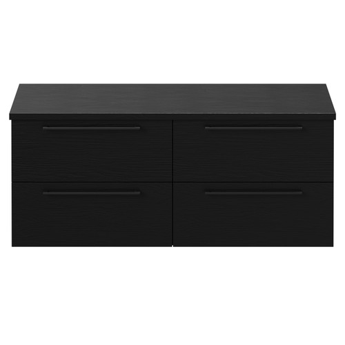 Napoli Nero Oak 1200mm Wall Mounted Vanity Unit for Countertop Basins with 4 Drawers and Matt Black Handles Front View