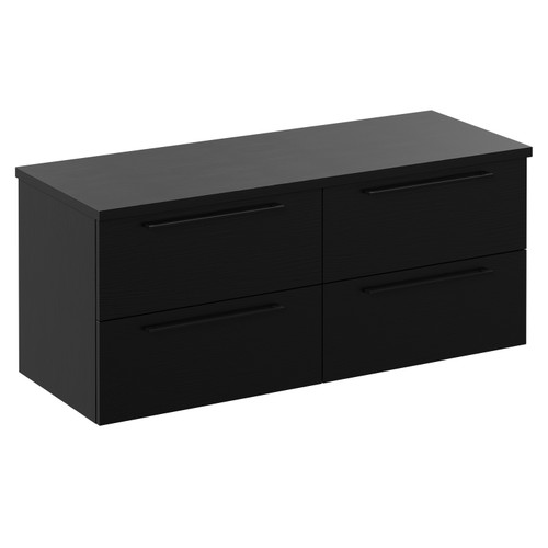 Napoli Nero Oak 1200mm Wall Mounted Vanity Unit for Countertop Basins with 4 Drawers and Matt Black Handles Left Hand View