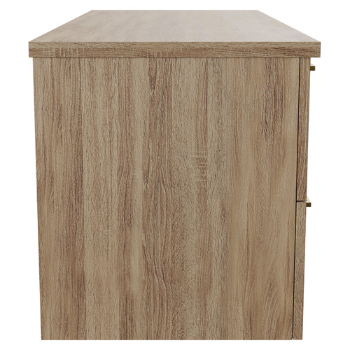 Napoli Bordalino Oak 1200mm Wall Mounted Vanity Unit for Countertop Basins with 4 Drawers and Brushed Brass Handles Side View