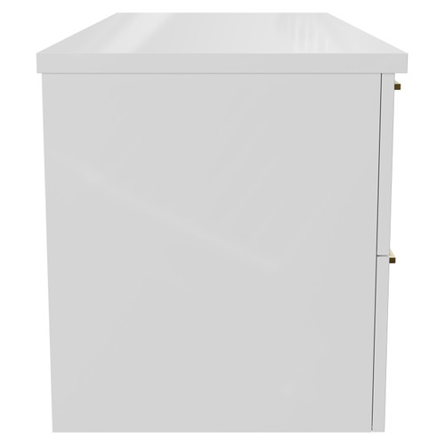 Napoli Gloss White 1200mm Wall Mounted Vanity Unit for Countertop Basins with 4 Drawers and Brushed Brass Handles Side View Napoli Gloss White 1200mm Wall Mounted Vanity Unit for Countertop Basins with 4 Drawers and Brushed Brass Handles Side View