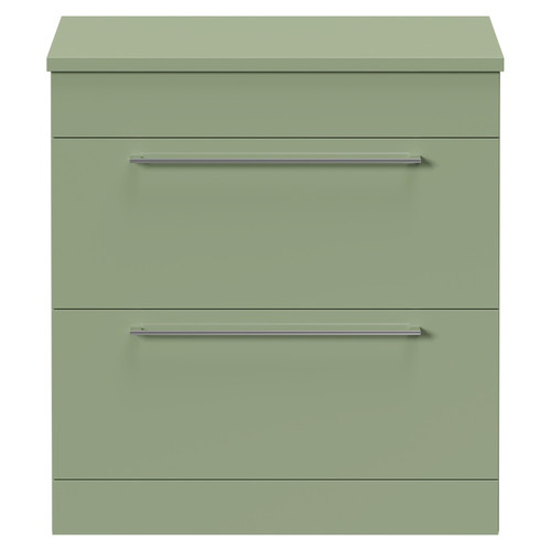 Napoli 390 Olive Green 800mm Floor Standing Vanity Unit for Countertop Basins with 2 Drawers and Polished Chrome Handles Front View