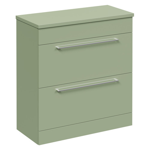 Napoli 390 Olive Green 800mm Floor Standing Vanity Unit for Countertop Basins with 2 Drawers and Polished Chrome Handles Left Hand View