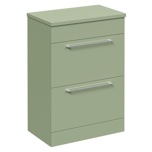 Napoli 390 Olive Green 600mm Floor Standing Vanity Unit for Countertop Basins with 2 Drawers and Polished Chrome Handles Left Hand View