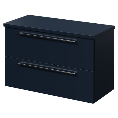 Napoli 390 Deep Blue 800mm Wall Mounted Vanity Unit for Countertop Basins with 2 Drawers and Polished Chrome Handles Right Hand View