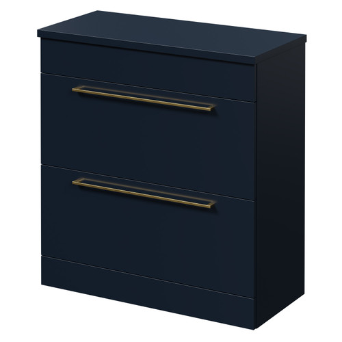 Napoli 390 Deep Blue 800mm Floor Standing Vanity Unit for Countertop Basins with 2 Drawers and Brushed Brass Handles Right Hand View