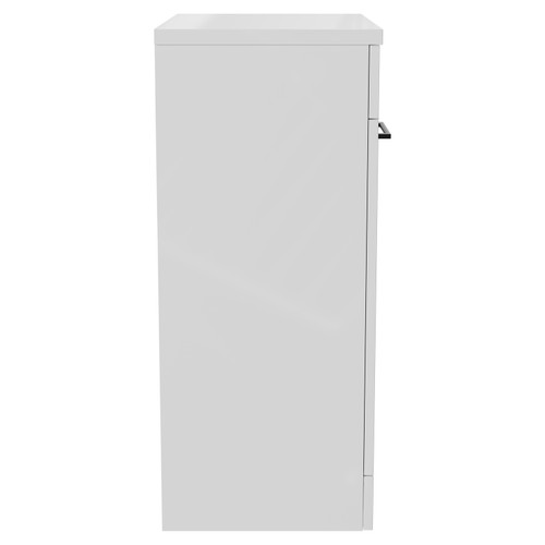 Napoli 390 Gloss White 600mm Floor Standing Vanity Unit for Countertop Basins with 2 Doors and Gunmetal Grey Handles Side View