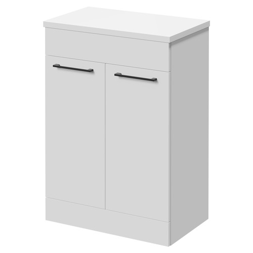 Napoli 390 Gloss White 600mm Floor Standing Vanity Unit for Countertop Basins with 2 Doors and Matt Black Handles Right Hand View