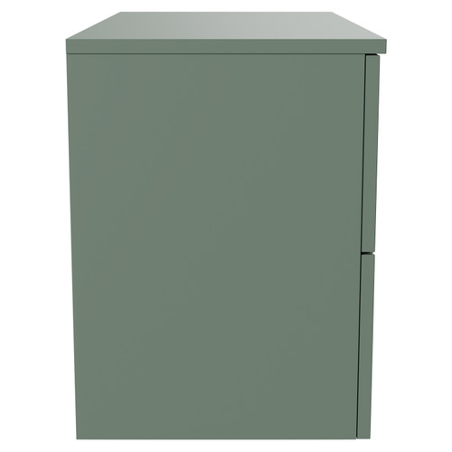 Avant Satin Green 800mm Wall Mounted Vanity Unit for Countertop Basins with 2 Drawers and Polished Chrome Handles Side View