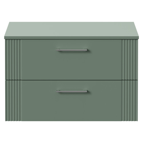 Avant Satin Green 800mm Wall Mounted Vanity Unit for Countertop Basins with 2 Drawers and Polished Chrome Handles Front View