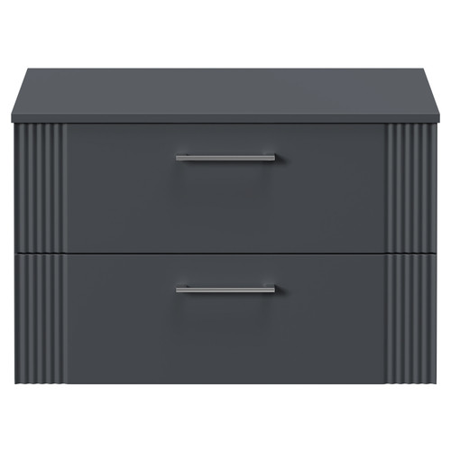 Avant Satin Anthracite 800mm Wall Mounted Vanity Unit for Countertop Basins with 2 Drawers and Polished Chrome Handles Front View