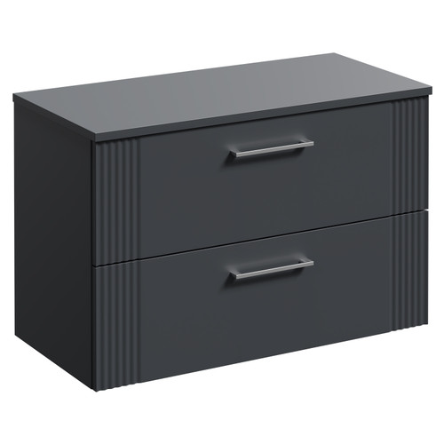 Avant Satin Anthracite 800mm Wall Mounted Vanity Unit for Countertop Basins with 2 Drawers and Polished Chrome Handles Left Hand View