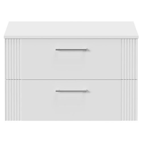 Avant Satin White 800mm Wall Mounted Vanity Unit for Countertop Basins with 2 Drawers and Polished Chrome Handles Front View