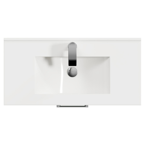Avant Satin Green 800mm Wall Mounted Vanity Unit with 1 Tap Hole Minimalist Basin and Single Drawer with Polished Chrome Handle Top View