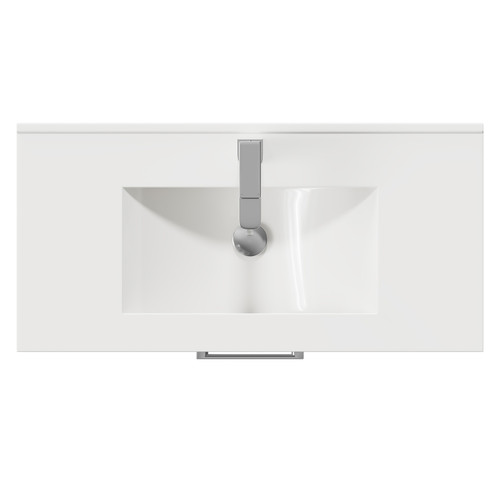 Avant Satin White 800mm Wall Mounted Vanity Unit with 1 Tap Hole Minimalist Basin and 2 Drawers with Polished Chrome Handles Top View