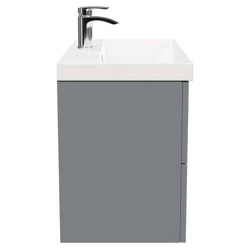 Avant Satin Grey 800mm Wall Mounted Vanity Unit with 1 Tap Hole Slim Edge Basin and 2 Drawers with Polished Chrome Handles Side View