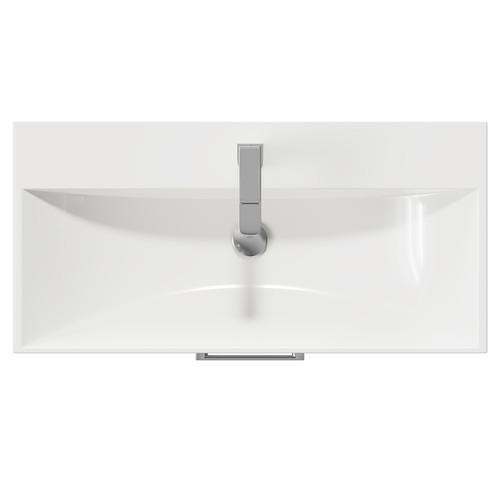Avant Satin White 800mm Wall Mounted Vanity Unit with 1 Tap Hole Minimalist Basin and Single Drawer with Polished Chrome Handle Top View