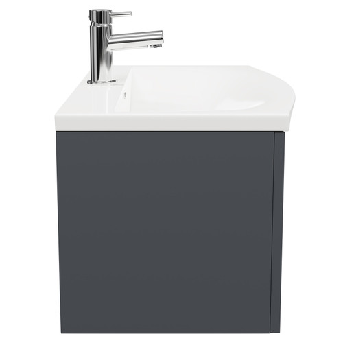 Avant Satin Anthracite 800mm Wall Mounted Vanity Unit with 1 Tap Hole Curved Basin and Single Drawer with Polished Chrome Handle Side View