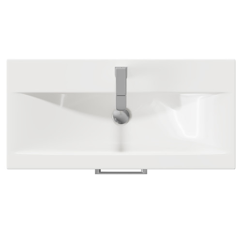Avant Satin White 800mm Wall Mounted Vanity Unit with 1 Tap Hole Curved Basin and Single Drawer with Polished Chrome Handle Top View