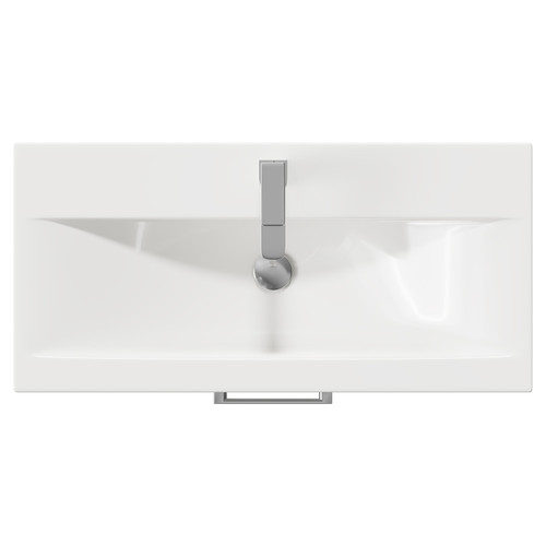 Avant Satin White 800mm Wall Mounted Vanity Unit with 1 Tap Hole Mid Edge Basin and 2 Drawers with Polished Chrome Handles Top View