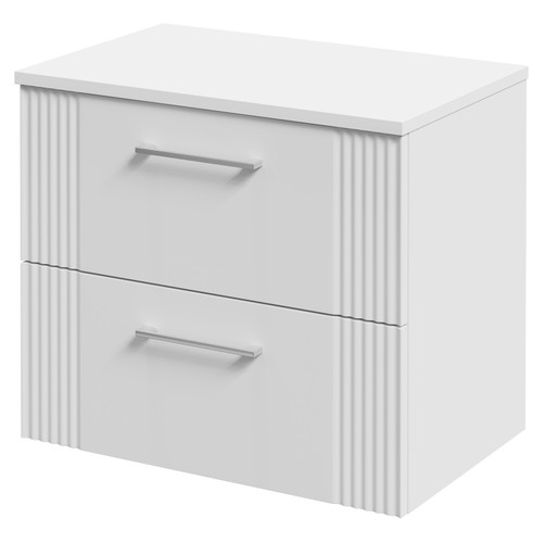 Avant Satin White 600mm Wall Mounted Vanity Unit for Countertop Basins with 2 Drawers and Polished Chrome Handles Right Hand View