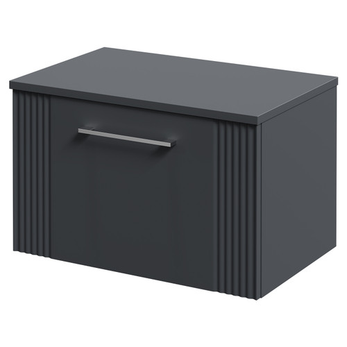 Avant Satin Anthracite 600mm Wall Mounted Vanity Unit for Countertop Basins with Single Drawer and Polished Chrome Handle Right Hand View