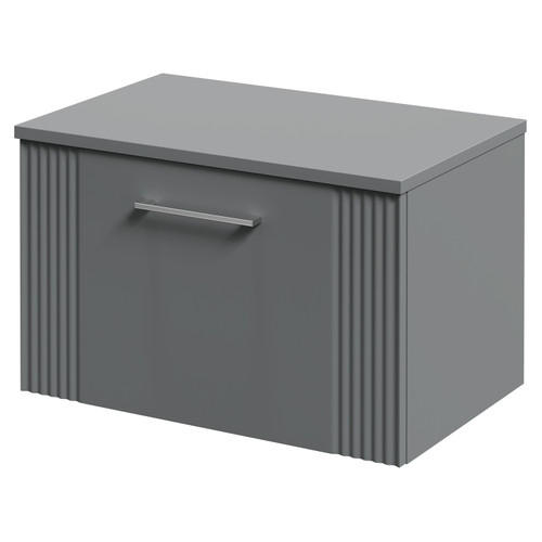 Avant Satin Grey 600mm Wall Mounted Vanity Unit for Countertop Basins with Single Drawer and Polished Chrome Handle Right Hand View