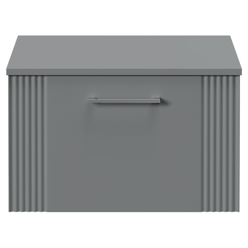 Avant Satin Grey 600mm Wall Mounted Vanity Unit for Countertop Basins with Single Drawer and Polished Chrome Handle Front View