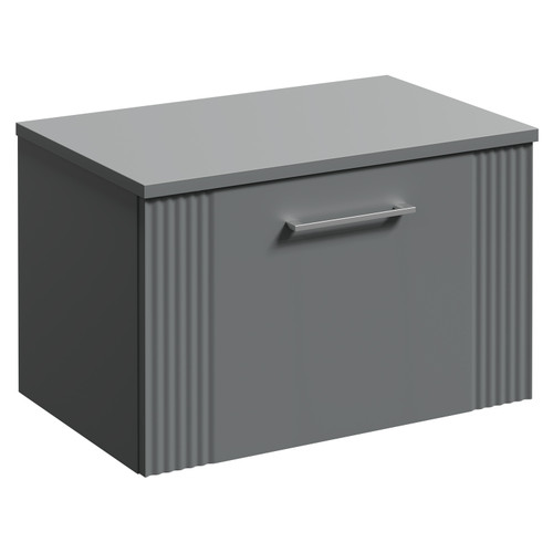 Avant Satin Grey 600mm Wall Mounted Vanity Unit for Countertop Basins with Single Drawer and Polished Chrome Handle Left Hand View