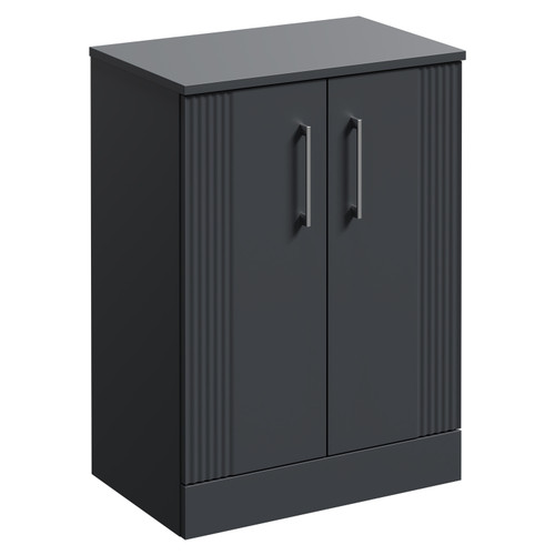 Avant Satin Anthracite 600mm Floor Standing Vanity Unit for Countertop Basins with 2 Doors and Polished Chrome Handles Left Hand View