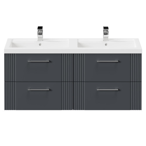 Avant Satin Anthracite 1200mm Wall Mounted Vanity Unit with Polymarble Double Basin and 4 Drawers with Polished Chrome Handles Front View