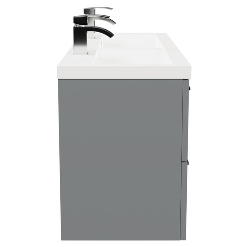 Avant Satin Grey 1200mm Wall Mounted Vanity Unit with Ceramic Double Basin and 4 Drawers with Polished Chrome Handles Side View