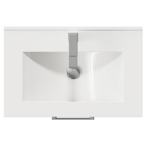 Avant Satin White 600mm Wall Mounted Vanity Unit with 1 Tap Hole Minimalist Basin and 2 Drawers with Polished Chrome Handles Top View