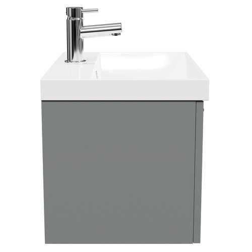 Avant Satin Grey 600mm Wall Mounted Vanity Unit with 1 Tap Hole Slim Edge Basin and Single Drawer with Polished Chrome Handle Side View
