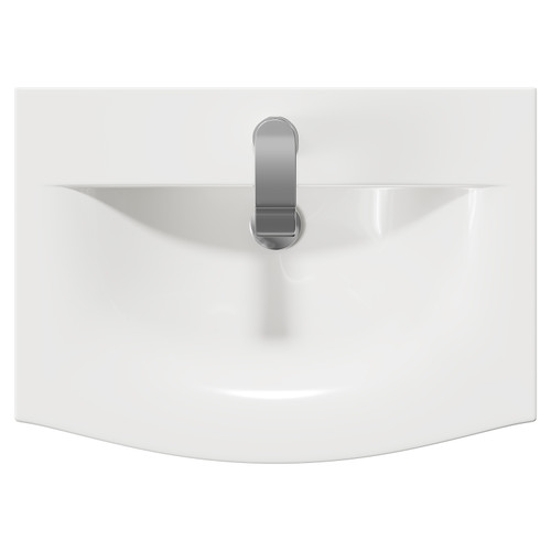 Avant Satin Grey 600mm Wall Mounted Vanity Unit with 1 Tap Hole Curved Basin and 2 Drawers with Polished Chrome Handles Top View