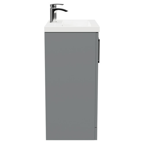 Avant Satin Grey 600mm Floor Standing Vanity Unit with 1 Tap Hole Mid Edge Basin and 2 Doors with Polished Chrome Handles Side View