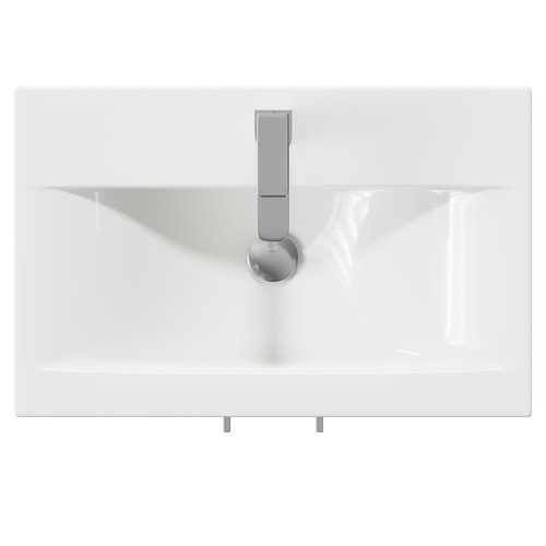 Avant Satin White 600mm Wall Mounted Vanity Unit with 1 Tap Hole Mid Edge Basin and Single Drawer with Polished Chrome Handle Top View