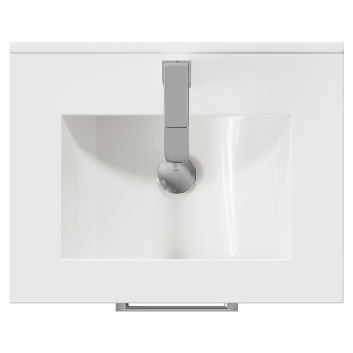 Avant Satin White 500mm Wall Mounted Vanity Unit with 1 Tap Hole Minimalist Basin and 2 Drawers with Polished Chrome Handles Top View