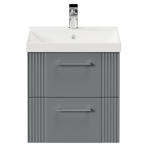 Avant Satin Grey 500mm Wall Mounted Vanity Unit with 1 Tap Hole Slim Edge Basin and 2 Drawers with Polished Chrome Handles Front View