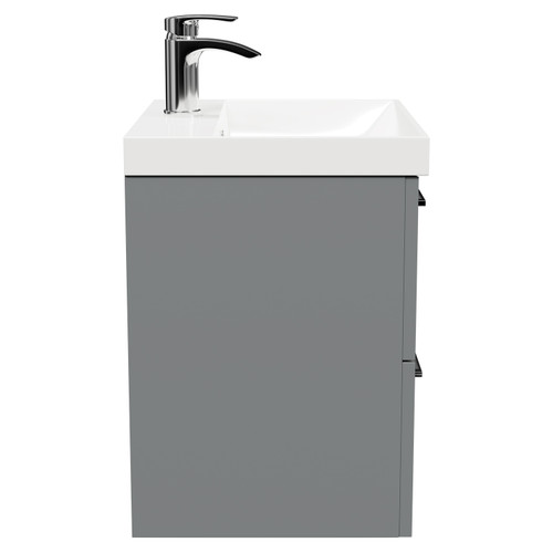 Avant Satin Grey 500mm Wall Mounted Vanity Unit with 1 Tap Hole Slim Edge Basin and 2 Drawers with Polished Chrome Handles Side View