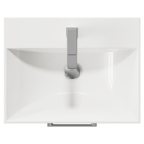 Avant Satin White 500mm Floor Standing Vanity Unit with 1 Tap Hole Minimalist Basin and 2 Doors with Polished Chrome Handles Top View